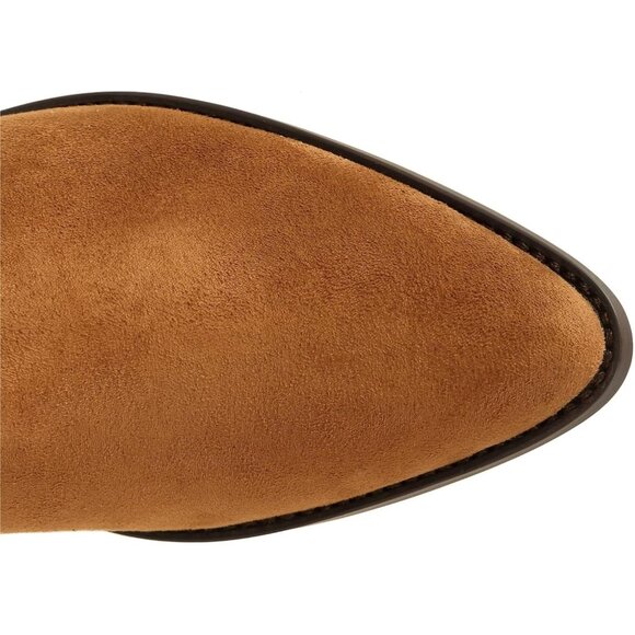 Women's Brown Cow Girl Block Heel Calf High Faux Suede Western Boots Shoes - Picture 4 of 9